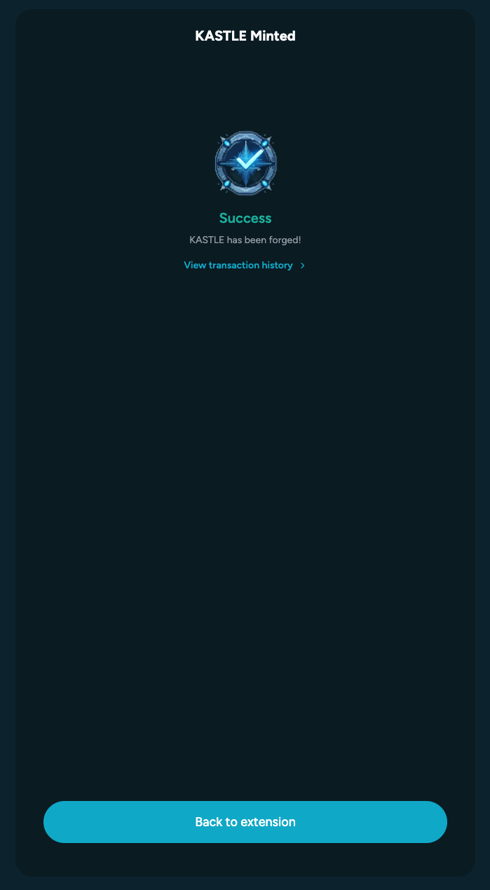 Screenshot of Kastle extension mint success Page