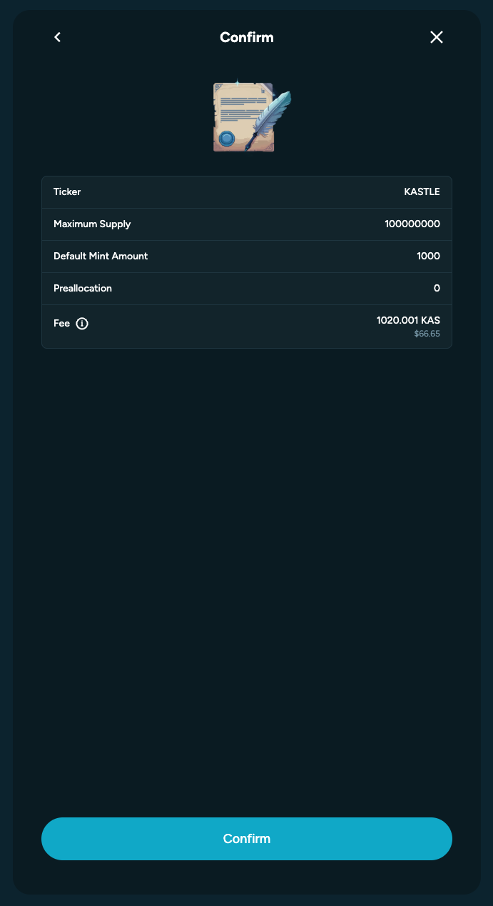 Screenshot of Kastle extension deploy confirmation Page