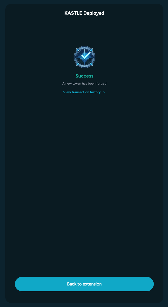 Screenshot of Kastle extension deploy success Page